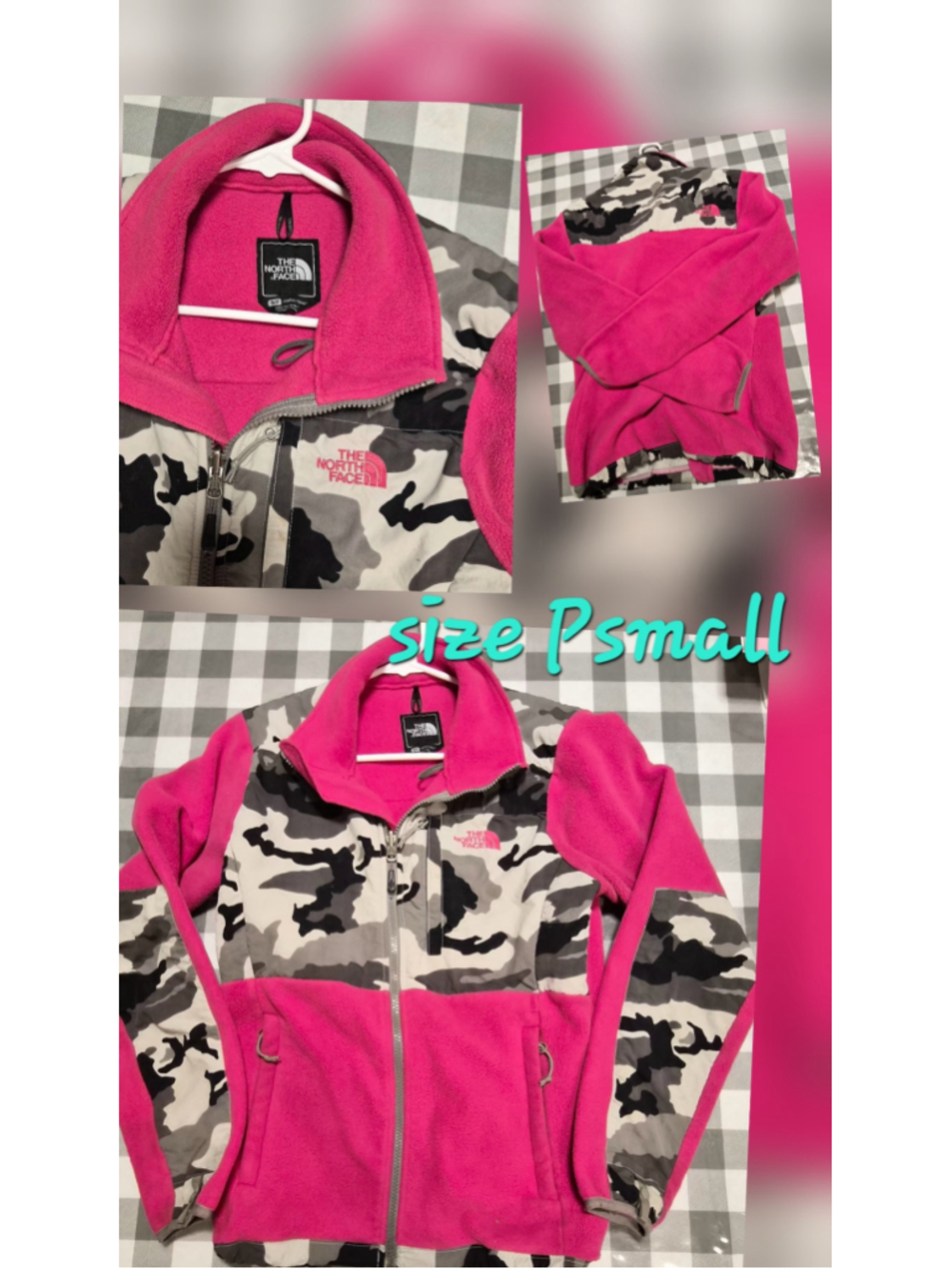 Women's The North Face Fleece Jacket Size PS Pink Grey Camo